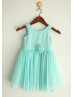 Coral Ivory Blue Chiffon Outdoor Wedding Flower Girl Dress With Handmade Flower